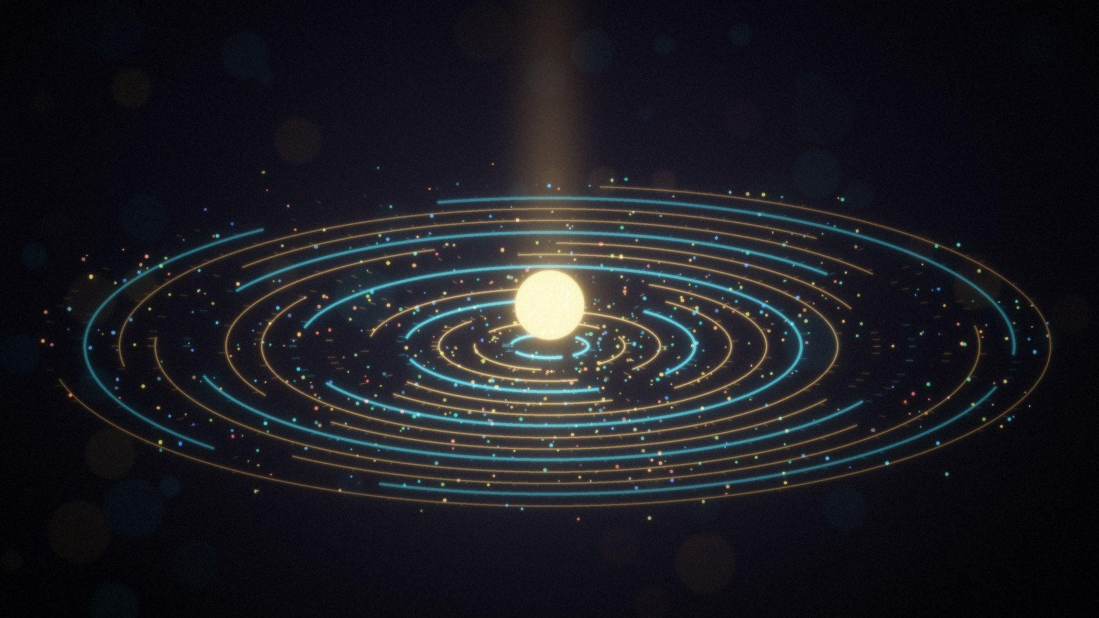 Concentric glowing data rings around a bright core, symbolizing Gemini 4 Argon safeguards and scale