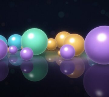 Glossy glowing orbs on a dark reflective surface, symbolizing invisible OpenAI text watermarking signals