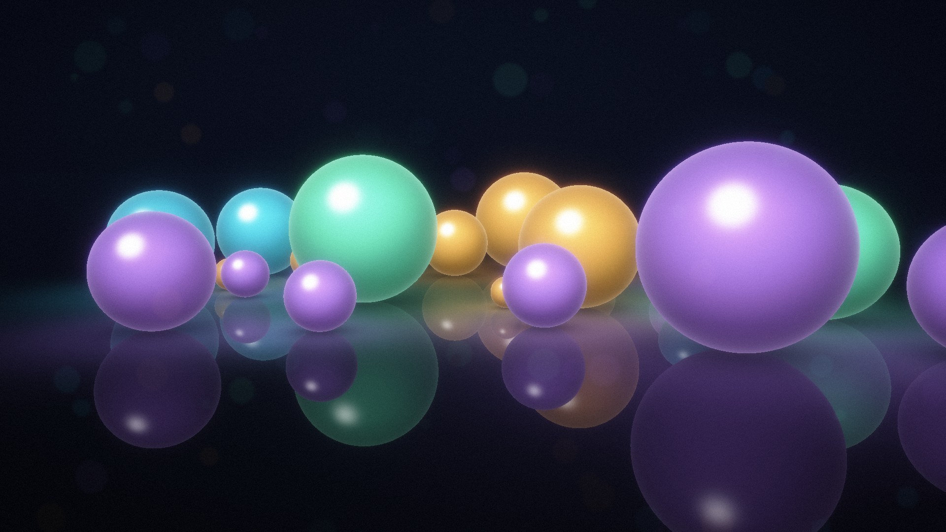 Glossy glowing orbs on a dark reflective surface, symbolizing invisible OpenAI text watermarking signals